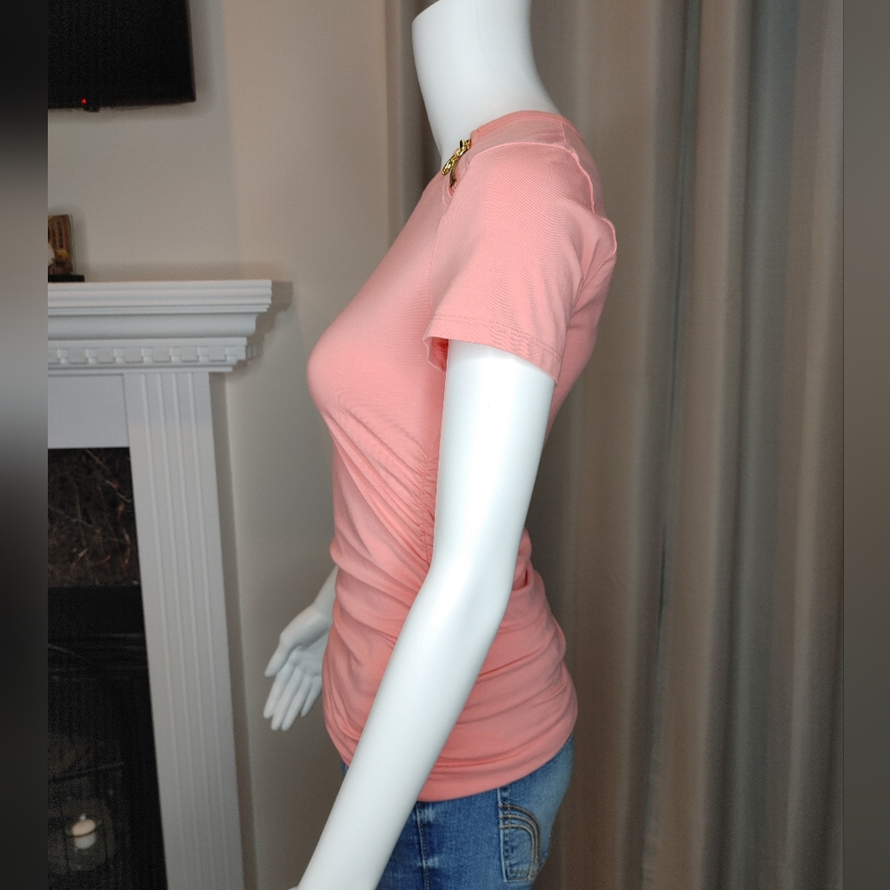MICHAEL MICHAEL KORS RUCHED TOP WITH ZIP DETAIL, PEACH S - Picture 8 of 11